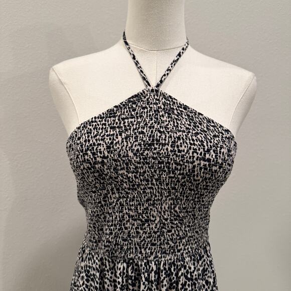Old Navy Cream Black Fit and Flare Halter Midi Dress Medium Handkerchief Hem - Picture 3 of 8